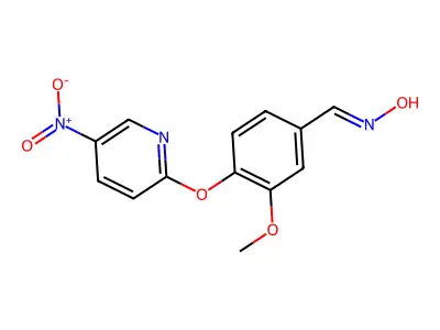 (NE)-N-[[3-methoxy-4-(5-nitropyridin-2-yl)oxyphenyl]methylidene]hydroxylamine structure