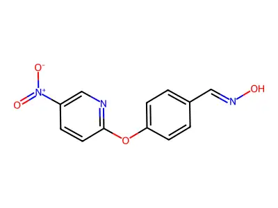 (NE)-N-[[4-(5-nitropyridin-2-yl)oxyphenyl]methylidene]hydroxylamine structure