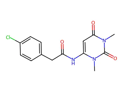 2-(4-chlorophenyl)-N-(1,3-dimethyl-2,6-dioxopyrimidin-4-yl)acetamide structure