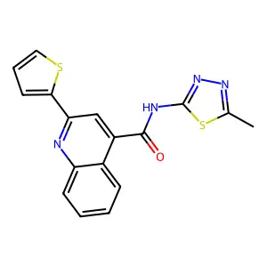 N-(5-methyl-1,3,4-thiadiazol-2-yl)-2-thiophen-2-ylquinoline-4-carboxamide structure