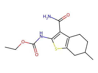 ethyl N-(3-carbamoyl-6-methyl-4,5,6,7-tetrahydro-1-benzothiophen-2-yl)carbamate structure