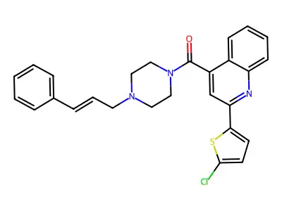 [2-(5-chlorothiophen-2-yl)quinolin-4-yl]-[4-[(E)-3-phenylprop-2-enyl]piperazin-1-yl]methanone structure