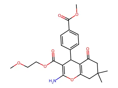 2-methoxyethyl 2-amino-4-[4-(methoxycarbonyl)phenyl]-7,7-dimethyl-5-oxo-5,6,7,8-tetrahydro-4H-chromene-3-carboxylate structure