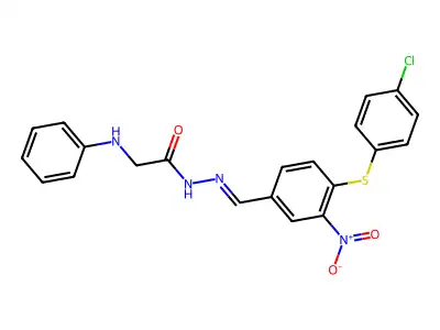 2-anilino-N-[[4-(4-chlorophenyl)sulfanyl-3-nitrophenyl]methylideneamino]acetamide structure