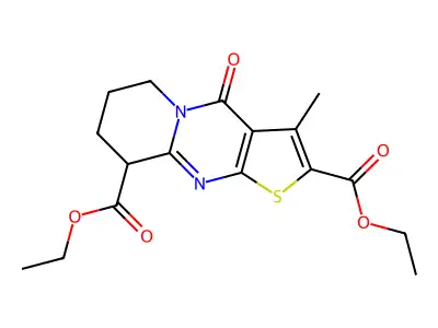 diethyl 3-methyl-4-oxo-6,7,8,9-tetrahydro-4H-pyrido[1,2-a]thieno[2,3-d]pyrimidine-2,9-dicarboxylate structure