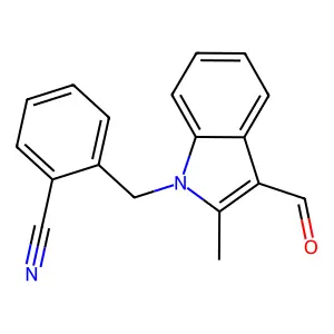 2-[(3-formyl-2-methyl-1H-indol-1-yl)methyl]benzonitrile structure