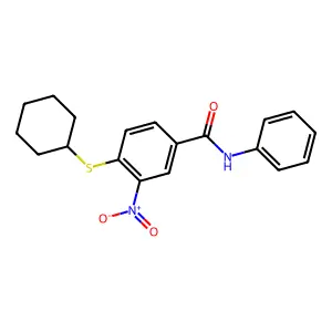 4-cyclohexylsulfanyl-3-nitro-N-phenylbenzamide structure
