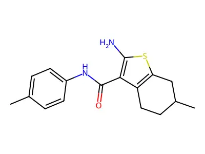 2-amino-6-methyl-N-(4-methylphenyl)-4,5,6,7-tetrahydro-1-benzothiophene-3-carboxamide structure