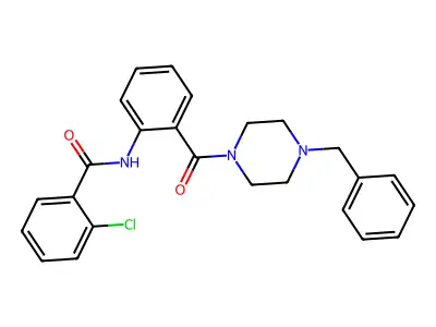 N-[2-(4-benzylpiperazine-1-carbonyl)phenyl]-2-chlorobenzamide structure