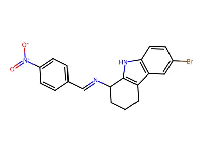 6-bromo-1-({4-nitrobenzylidene}amino)-2,3,4,9-tetrahydro-1H-carbazole structure