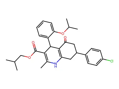 2-methylpropyl 7-(4-chlorophenyl)-2-methyl-5-oxo-4-[2-(propan-2-yloxy)phenyl]-1,4,5,6,7,8-hexahydroquinoline-3-carboxylate structure