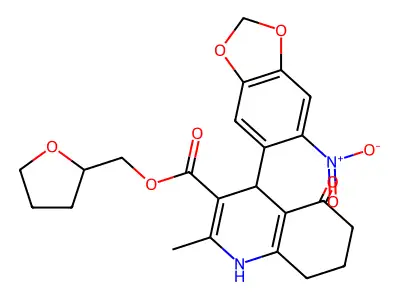 tetrahydrofuran-2-ylmethyl 2-methyl-4-(6-nitro-1,3-benzodioxol-5-yl)-5-oxo-1,4,5,6,7,8-hexahydroquinoline-3-carboxylate structure