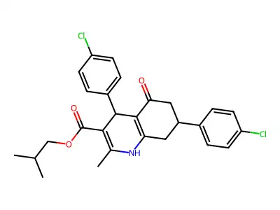 2-methylpropyl 4,7-bis(4-chlorophenyl)-2-methyl-5-oxo-1,4,5,6,7,8-hexahydroquinoline-3-carboxylate structure