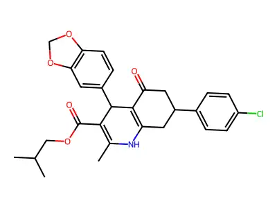 2-methylpropyl 4-(1,3-benzodioxol-5-yl)-7-(4-chlorophenyl)-2-methyl-5-oxo-1,4,5,6,7,8-hexahydroquinoline-3-carboxylate structure