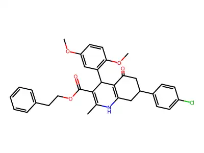 2-phenylethyl 7-(4-chlorophenyl)-4-(2,5-dimethoxyphenyl)-2-methyl-5-oxo-1,4,5,6,7,8-hexahydroquinoline-3-carboxylate structure