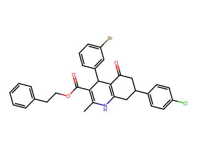 2-phenylethyl 4-(3-bromophenyl)-7-(4-chlorophenyl)-2-methyl-5-oxo-1,4,5,6,7,8-hexahydroquinoline-3-carboxylate structure