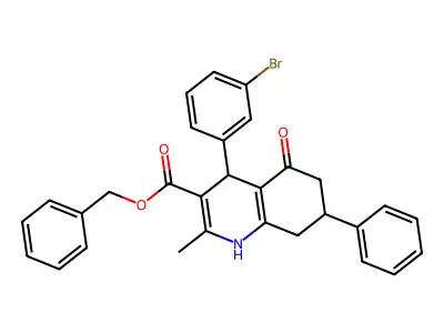 benzyl 4-(3-bromophenyl)-2-methyl-5-oxo-7-phenyl-1,4,5,6,7,8-hexahydroquinoline-3-carboxylate structure