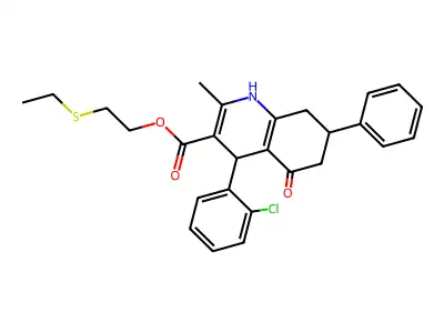2-(ethylsulfanyl)ethyl 4-(2-chlorophenyl)-2-methyl-5-oxo-7-phenyl-1,4,5,6,7,8-hexahydroquinoline-3-carboxylate structure