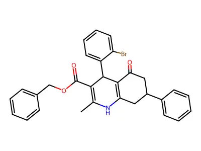 benzyl 4-(2-bromophenyl)-2-methyl-5-oxo-7-phenyl-1,4,5,6,7,8-hexahydroquinoline-3-carboxylate structure