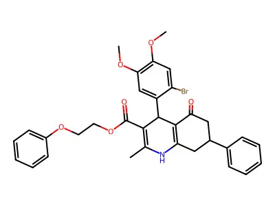 2-phenoxyethyl 4-(2-bromo-4,5-dimethoxyphenyl)-2-methyl-5-oxo-7-phenyl-1,4,5,6,7,8-hexahydroquinoline-3-carboxylate structure