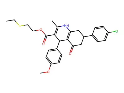 2-(ethylsulfanyl)ethyl 7-(4-chlorophenyl)-4-(4-methoxyphenyl)-2-methyl-5-oxo-1,4,5,6,7,8-hexahydroquinoline-3-carboxylate structure