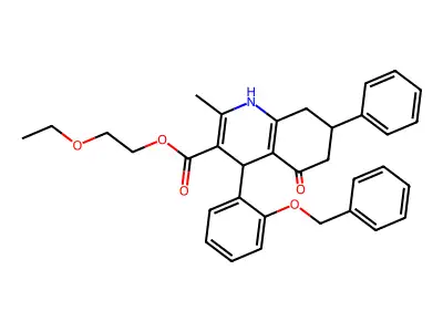 2-ethoxyethyl 4-[2-(benzyloxy)phenyl]-2-methyl-5-oxo-7-phenyl-1,4,5,6,7,8-hexahydroquinoline-3-carboxylate structure
