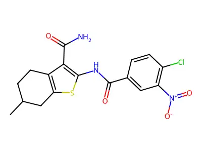 2-[(4-chloro-3-nitrobenzoyl)amino]-6-methyl-4,5,6,7-tetrahydro-1-benzothiophene-3-carboxamide structure