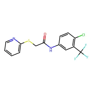 N-[4-chloro-3-(trifluoromethyl)phenyl]-2-(2-pyridylthio)acetamide structure