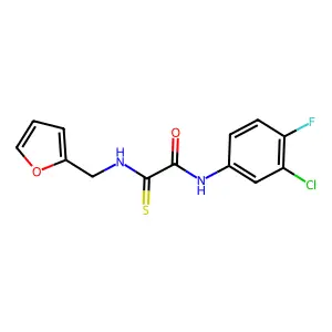 N-(3-chloro-4-fluorophenyl)-2-[(2-furylmethyl)amino]-2-thioxoacetamide structure