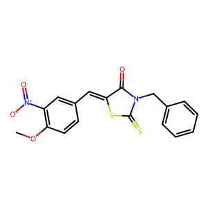 (5E)-3-benzyl-5-[(4-methoxy-3-nitrophenyl)methylidene]-2-sulfanylidene-1,3-thiazolidin-4-one structure