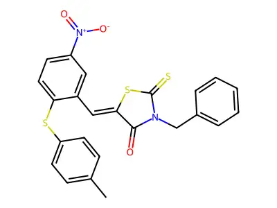 3-benzyl-5-({2-[(4-methylphenyl)sulfanyl]-5-nitrophenyl}methylene)-2-thioxo-1,3-thiazolan-4-one structure