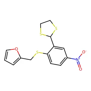 2-({[2-(1,3-Dithiolan-2-yl)-4-nitrophenyl]sulfanyl}methyl)furan structure
