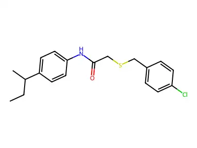 2-[(4-chlorophenyl)methylthio]-N-[4-(methylpropyl)phenyl]acetamide structure