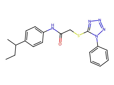 N-(4-butan-2-ylphenyl)-2-(1-phenyltetrazol-5-yl)sulfanylacetamide structure