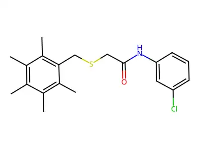 N-(3-chlorophenyl)-2-[(2,3,4,5,6-pentamethylphenyl)methylthio]acetamide structure