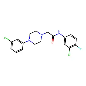 N-(3-chloro-4-fluorophenyl)-2-[4-(3-chlorophenyl)piperazin-1-yl]acetamide structure