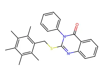 2-{[(2,3,4,5,6-pentamethylphenyl)methyl]sulfanyl}-3-phenyl-3,4-dihydroquinazolin-4-one structure