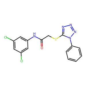 N-(3,5-dichlorophenyl)-2-(1-phenyltetrazol-5-yl)sulfanylacetamide structure