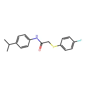 2-(4-fluorophenylthio)-N-[4-(methylethyl)phenyl]acetamide structure