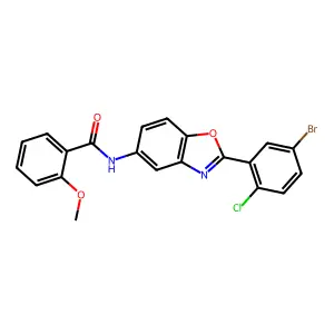 N-[2-(5-bromo-2-chlorophenyl)-1,3-benzoxazol-5-yl]-2-methoxybenzamide structure