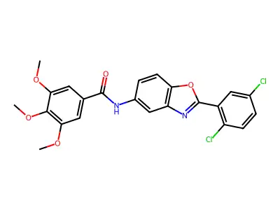 N-[2-(2,5-dichlorophenyl)-1,3-benzoxazol-5-yl]-3,4,5-trimethoxybenzamide structure