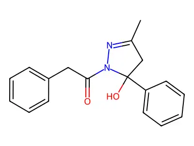 1-(5-hydroxy-3-methyl-5-phenyl-4H-pyrazol-1-yl)-2-phenylethanone structure