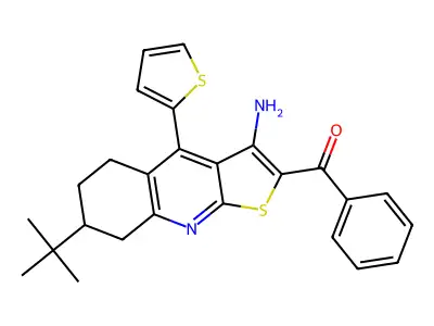 (3-amino-7-tert-butyl-4-thiophen-2-yl-5,6,7,8-tetrahydrothieno[2,3-b]quinolin-2-yl)-phenylmethanone structure