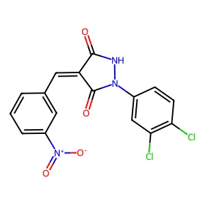 (4E)-1-(3,4-dichlorophenyl)-4-[(3-nitrophenyl)methylidene]pyrazolidine-3,5-dione structure