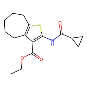 ethyl 2-[(cyclopropylcarbonyl)amino]-5,6,7,8-tetrahydro-4H-cyclohepta[b]thiophene-3-carboxylate structure