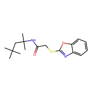 2-(1,3-benzoxazol-2-ylsulfanyl)-N-(2,4,4-trimethylpentan-2-yl)acetamide structure