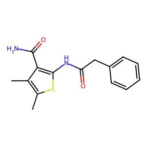4,5-Dimethyl-2-phenylacetylamino-thiophene-3-carboxylic acid amide structure