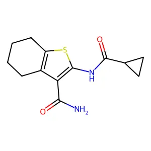 2-((Cyclopropylcarbonyl)amino)-4,5,6,7-tetrahydro-1-benzothiophene-3-carboxamide structure