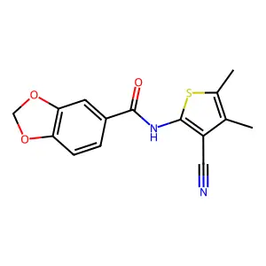 N-(3-cyano-4,5-dimethylthiophen-2-yl)-1,3-benzodioxole-5-carboxamide structure