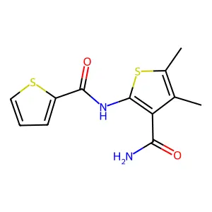 N-[3-(aminocarbonyl)-4,5-dimethyl-2-thienyl]-2-thiophenecarboxamide structure